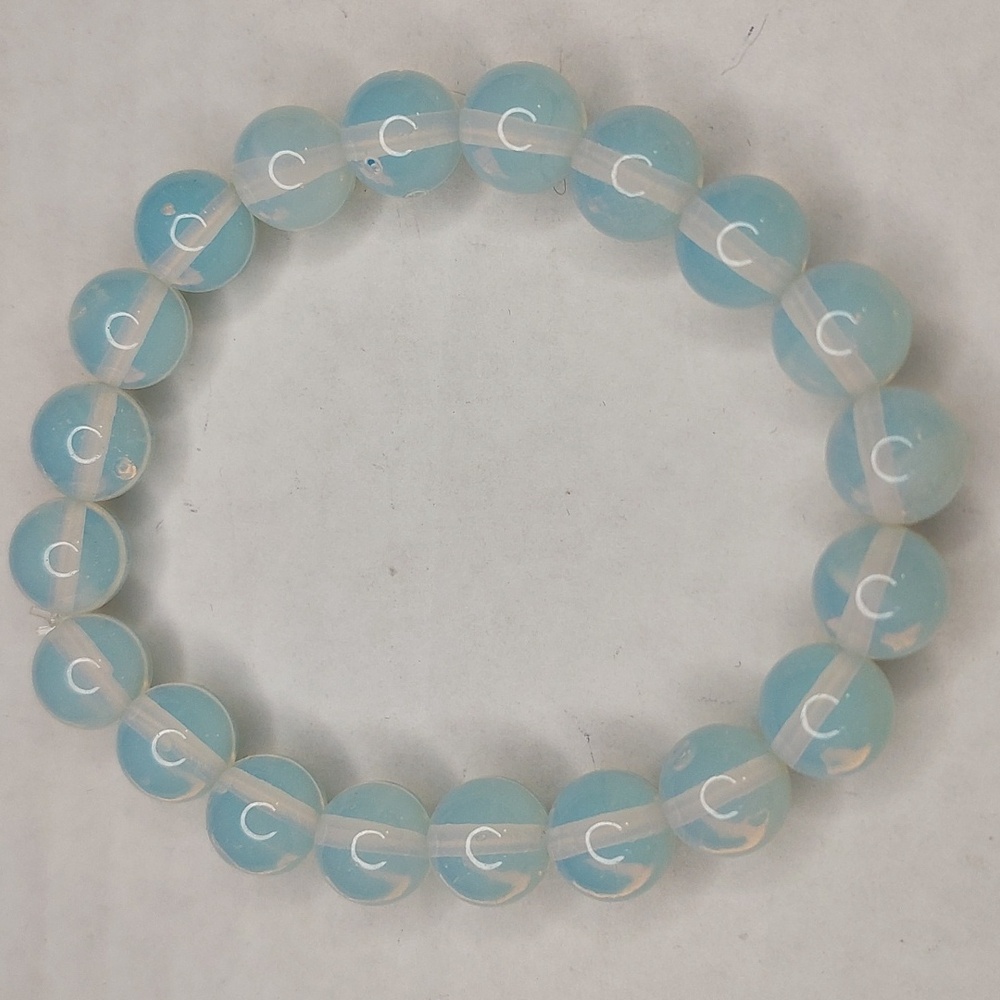 White Opal stone 10mm round bead bracelet #3